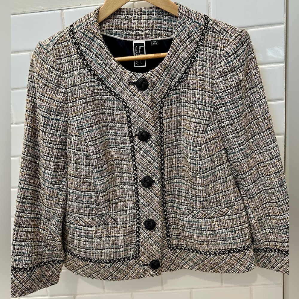 Nicole Miller Tweed Blazer with Black Buttons